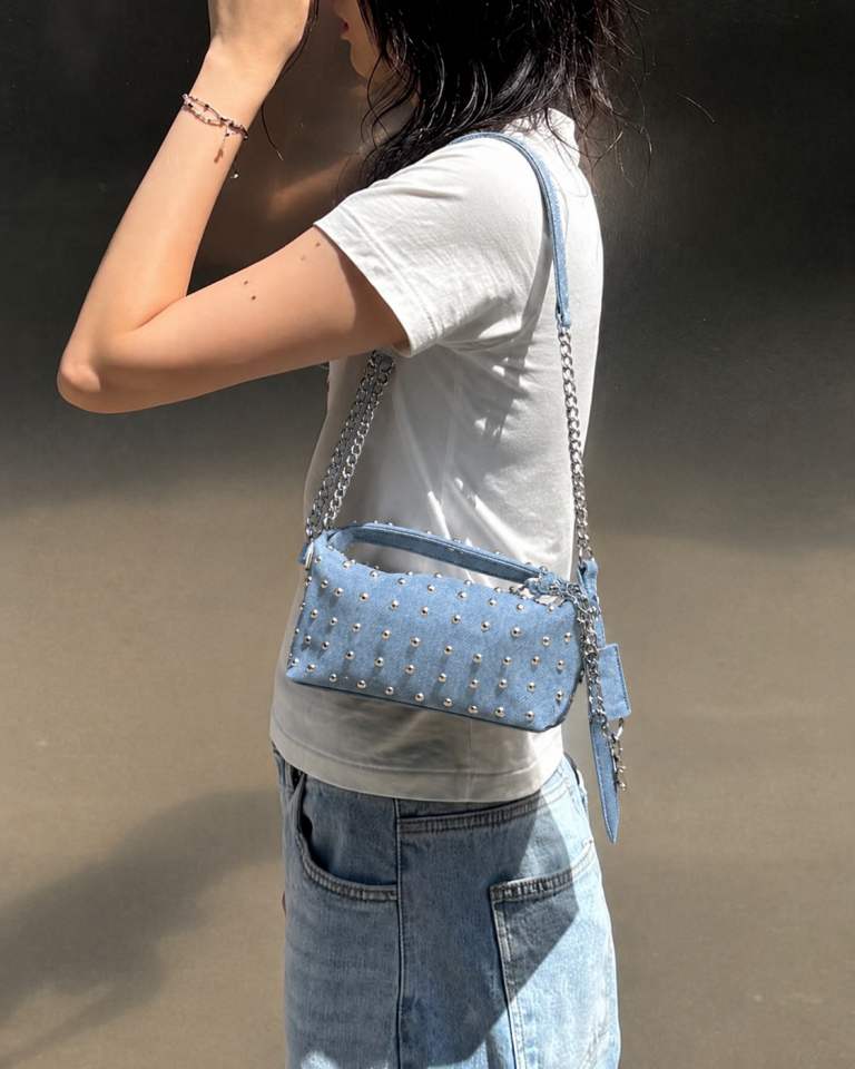 Stud Denim Mini Kadın Çanta – Açık Mavi