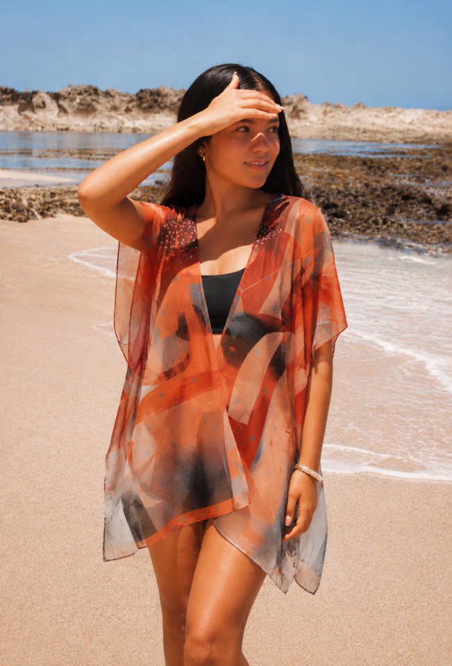 Turuncu  Şifon Kimono Pareo